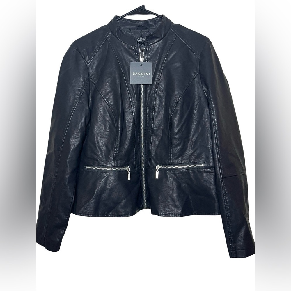 Baccini Black Faux Leather Moto Jacket - Size L, NWT, Chic & Versatile - Picture 3 of 10